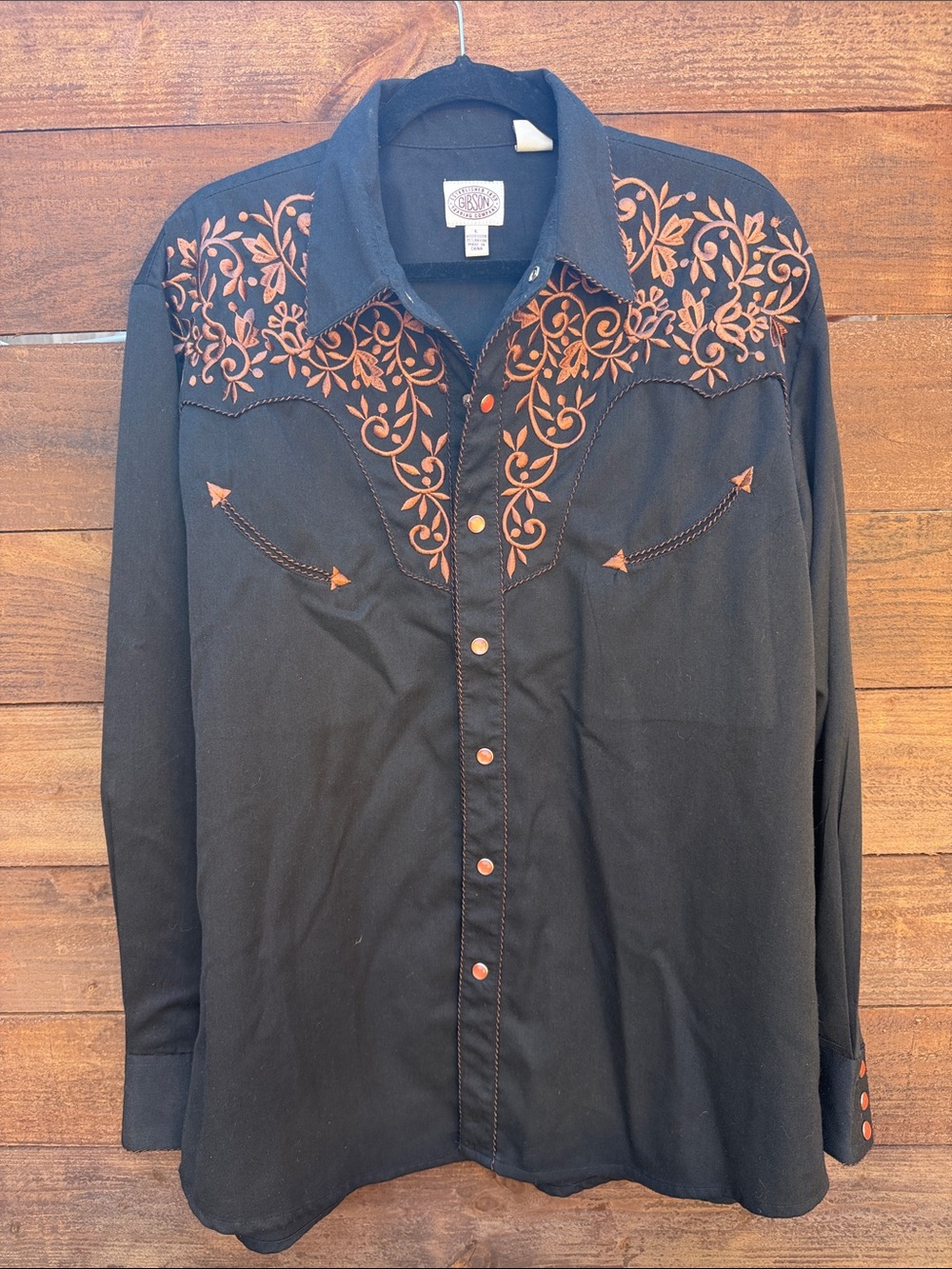 Gibson Black Western Button-Down Shirt with Copper Embroidery